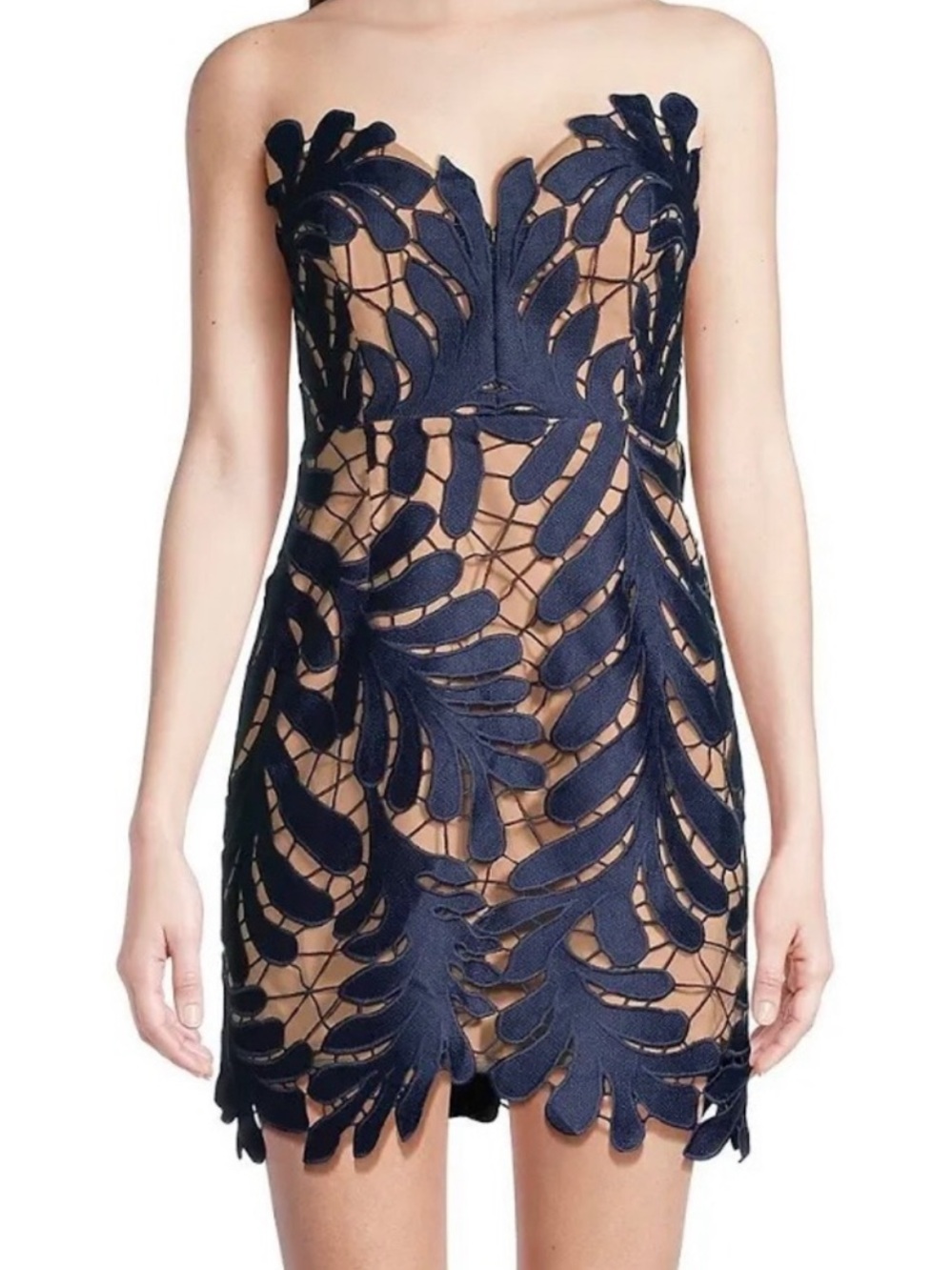 Milly • Osianna Strapless Leaf Lace Mini Dress
